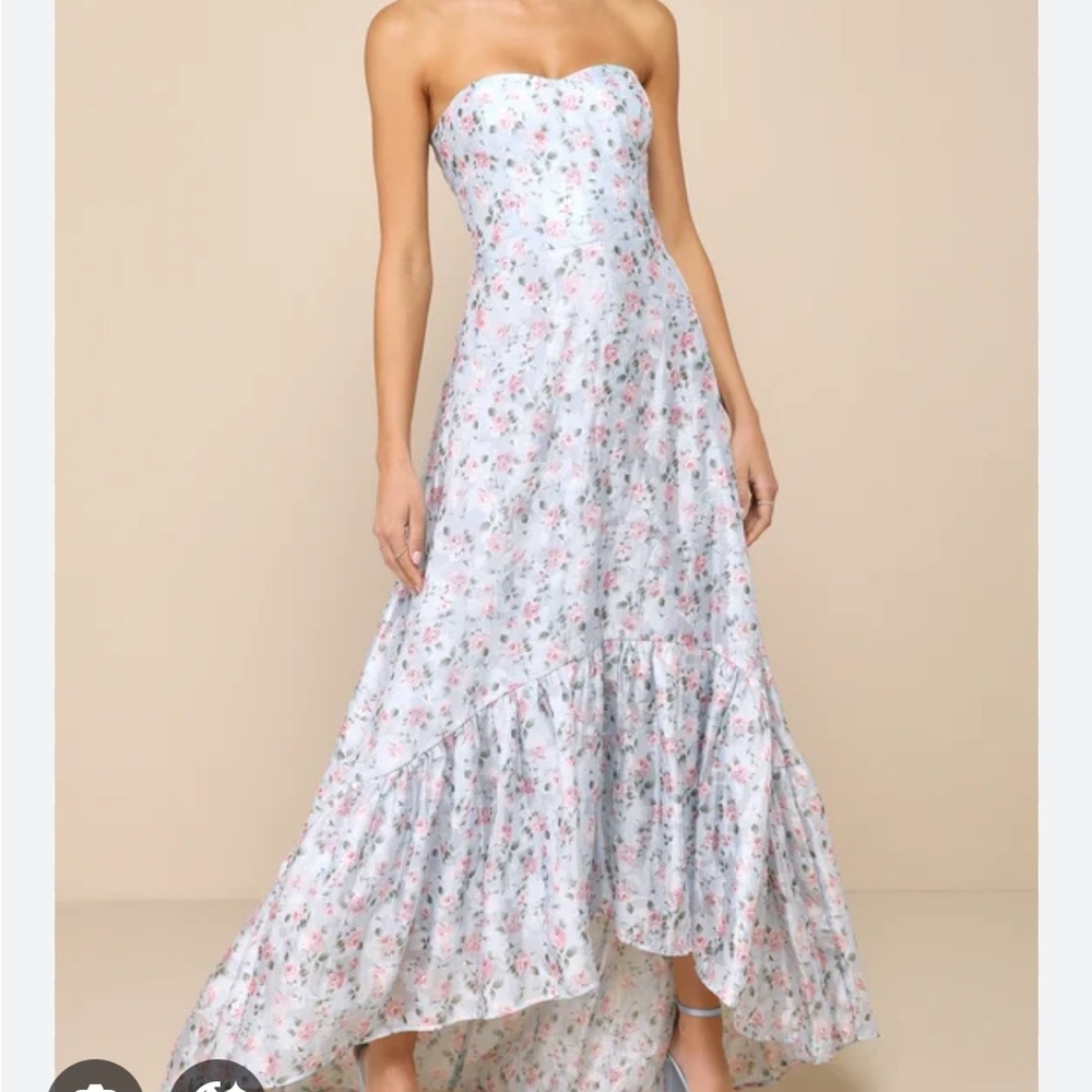 Lulu's Strapless Floral Maxi Dress in White and Pink